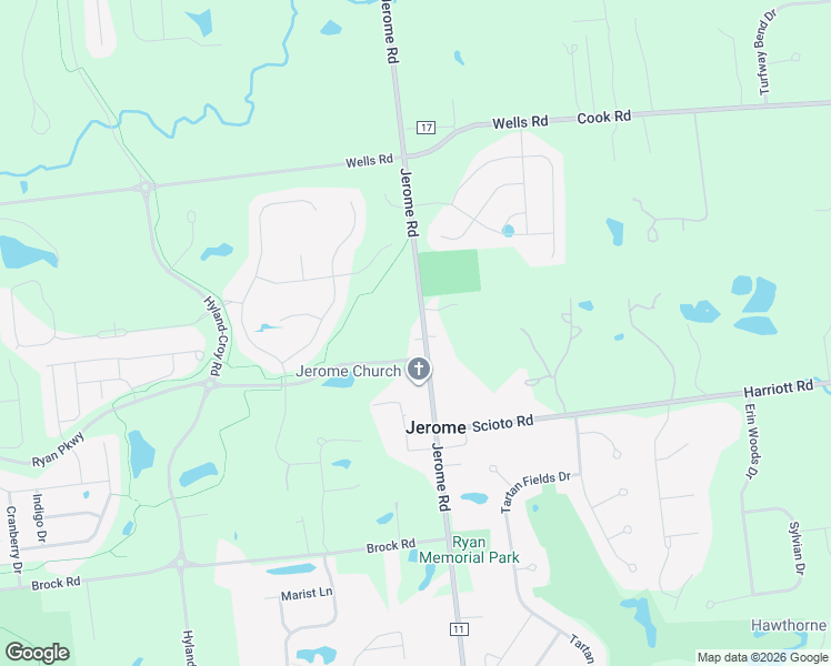 map of restaurants, bars, coffee shops, grocery stores, and more near 10631 Jerome Road in Plain City