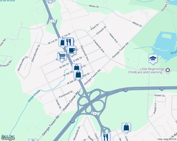 map of restaurants, bars, coffee shops, grocery stores, and more near 10 East 6th Street in Howell Township