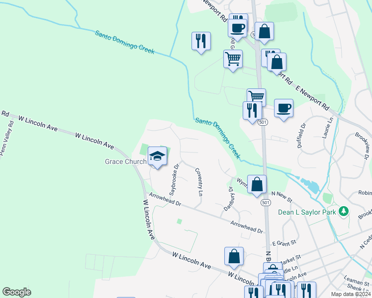map of restaurants, bars, coffee shops, grocery stores, and more near 107 Pepperton Court in Lititz