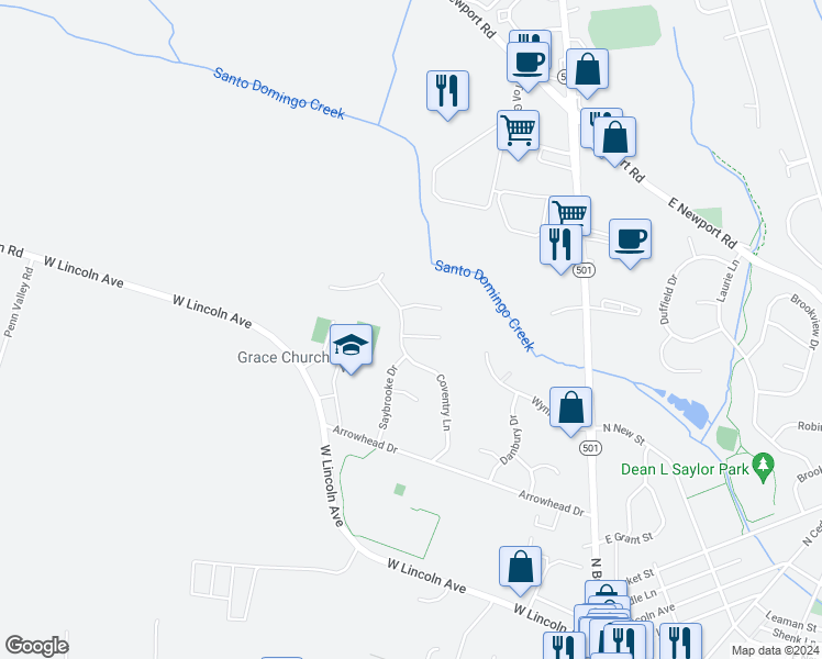 map of restaurants, bars, coffee shops, grocery stores, and more near 103 Pepperton Court in Lititz