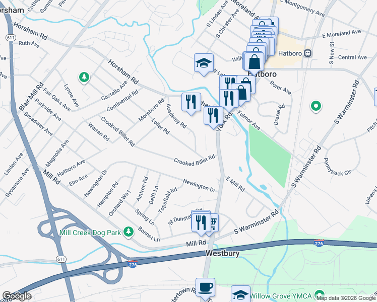 map of restaurants, bars, coffee shops, grocery stores, and more near 29 Loller Road in Hatboro