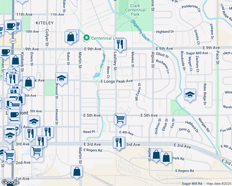 map of restaurants, bars, coffee shops, grocery stores, and more near 146 Saint Clair Avenue in Longmont