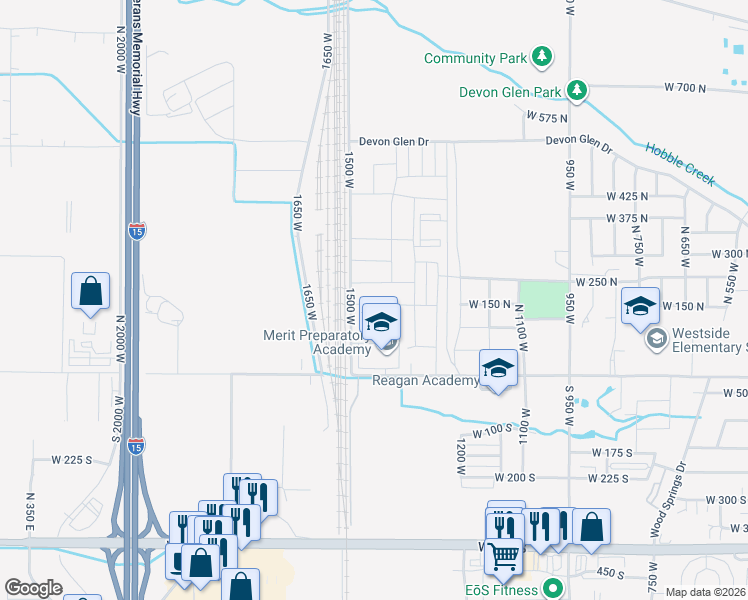 map of restaurants, bars, coffee shops, grocery stores, and more near 1438 West 275 North in Springville