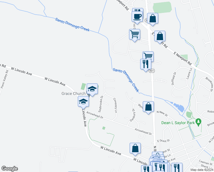 map of restaurants, bars, coffee shops, grocery stores, and more near 105 Pepperton Court in Lititz
