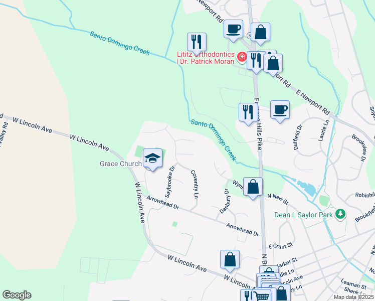 map of restaurants, bars, coffee shops, grocery stores, and more near 119 Pepperton Court in Lititz