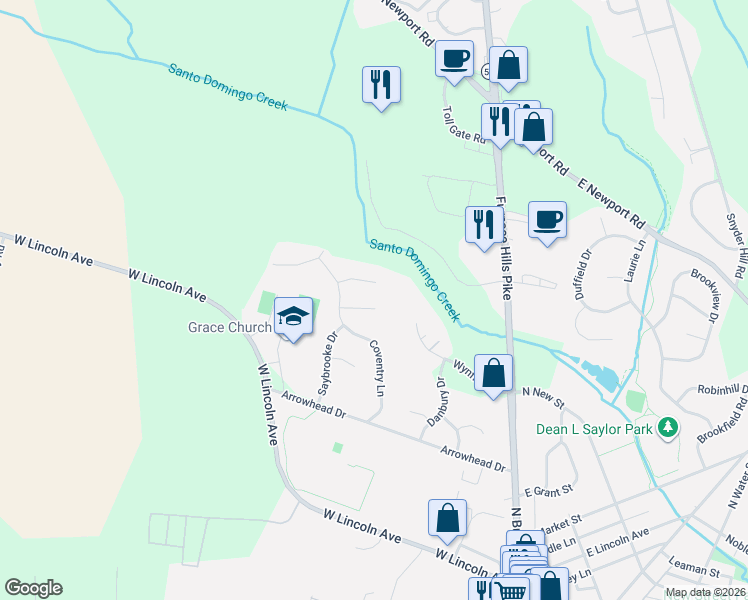 map of restaurants, bars, coffee shops, grocery stores, and more near 136 Moorland Court in Lititz