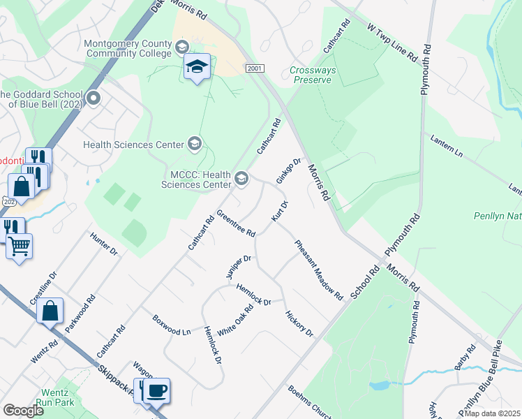 map of restaurants, bars, coffee shops, grocery stores, and more near 480 Beechnut Drive in Blue Bell