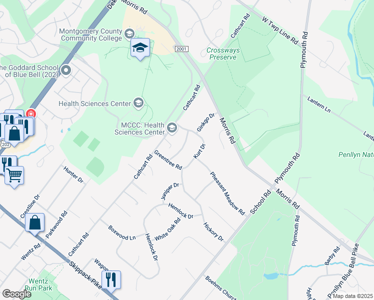 map of restaurants, bars, coffee shops, grocery stores, and more near 480 Beechnut Drive in Blue Bell