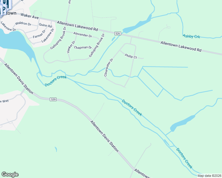 map of restaurants, bars, coffee shops, grocery stores, and more near 18 Clearwater Drive in Allentown