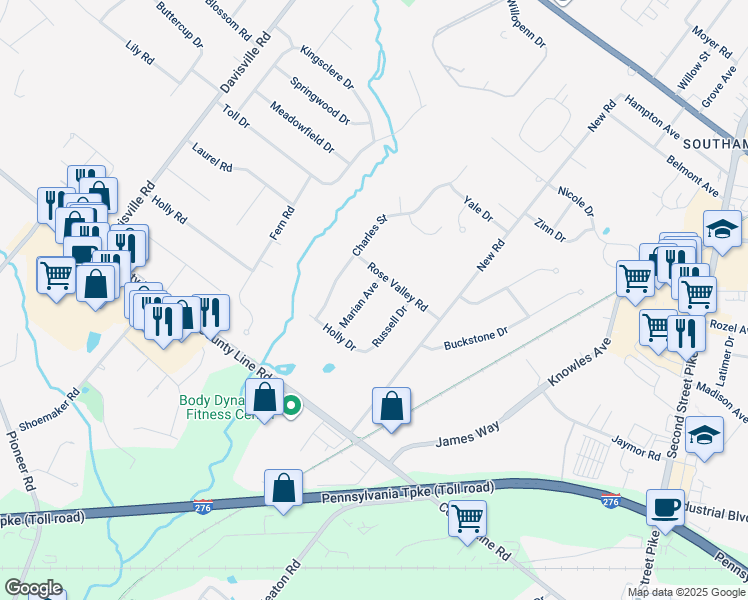 map of restaurants, bars, coffee shops, grocery stores, and more near 169 Marian Avenue in Bucks County