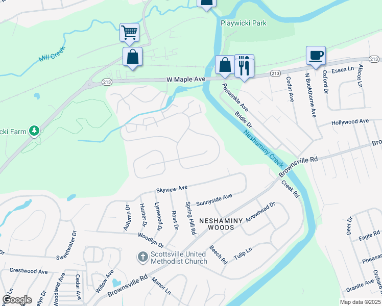map of restaurants, bars, coffee shops, grocery stores, and more near 945 Edgewood Lane in Langhorne