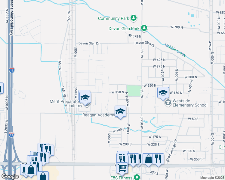 map of restaurants, bars, coffee shops, grocery stores, and more near 1157 West 250 North in Springville