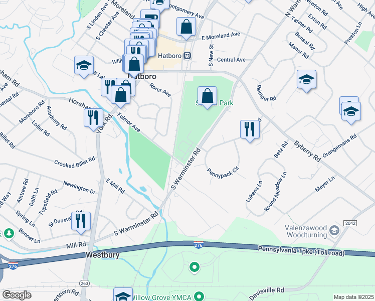 map of restaurants, bars, coffee shops, grocery stores, and more near Manchester Drive in Hatboro