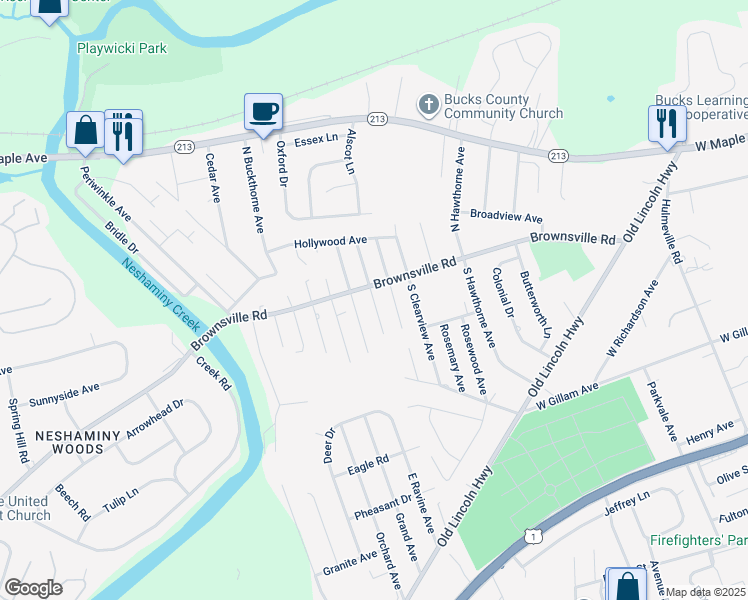 map of restaurants, bars, coffee shops, grocery stores, and more near 171 South Myrtlewood Avenue in Langhorne