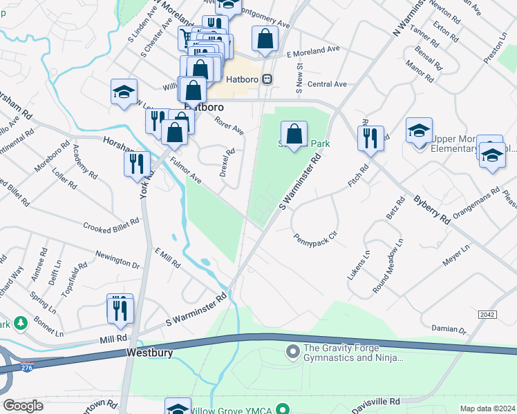 map of restaurants, bars, coffee shops, grocery stores, and more near 9 Jessop Lane in Hatboro