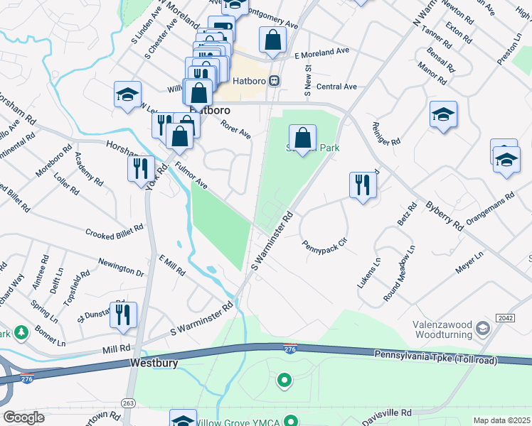 map of restaurants, bars, coffee shops, grocery stores, and more near 9 Jessop Lane in Hatboro