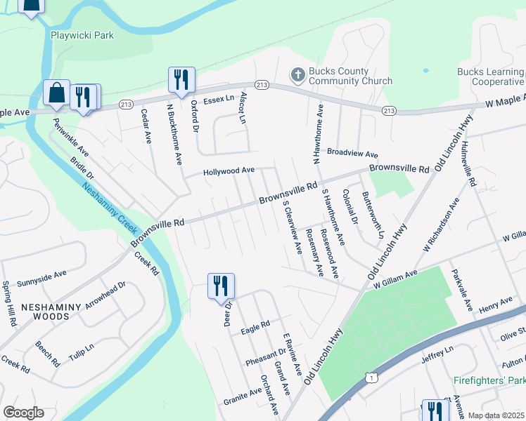map of restaurants, bars, coffee shops, grocery stores, and more near 119 South Myrtlewood Avenue in Langhorne
