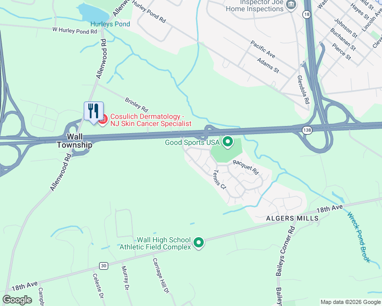 map of restaurants, bars, coffee shops, grocery stores, and more near 314 Club Drive in Wall Township