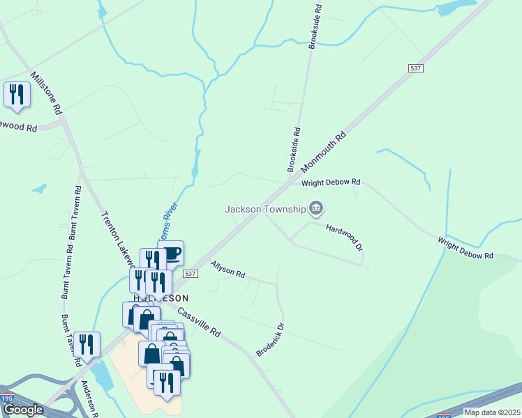 map of restaurants, bars, coffee shops, grocery stores, and more near 871 Woodbury Drive in Jackson Township