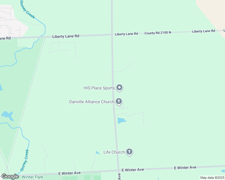 map of restaurants, bars, coffee shops, grocery stores, and more near 2659 County Road 1800 East in Danville
