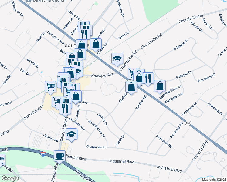 map of restaurants, bars, coffee shops, grocery stores, and more near 1503 Steamboat Station in Southampton