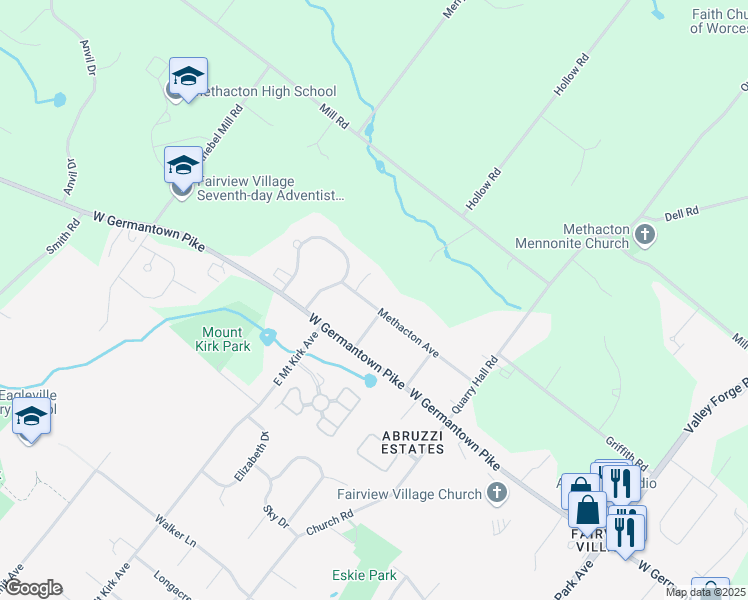 map of restaurants, bars, coffee shops, grocery stores, and more near 3157 Methacton Avenue in Norristown