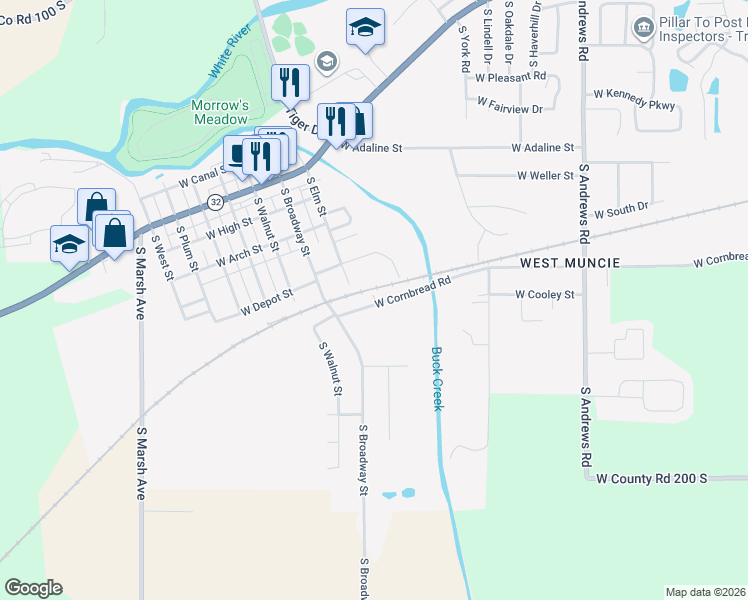 map of restaurants, bars, coffee shops, grocery stores, and more near 8800-8804 West Cornbread Road in Yorktown