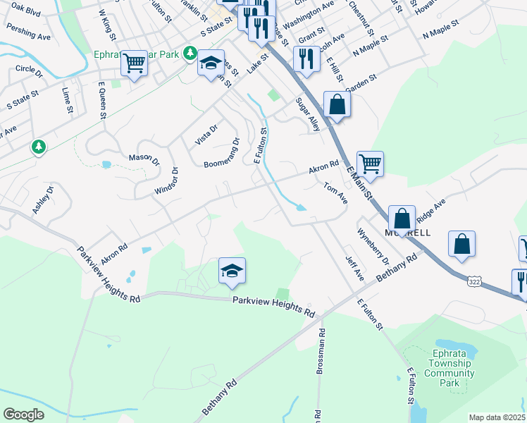 map of restaurants, bars, coffee shops, grocery stores, and more near 10 Tricia Lane in Ephrata