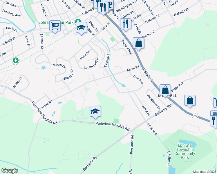 map of restaurants, bars, coffee shops, grocery stores, and more near 10 Tricia Lane in Ephrata