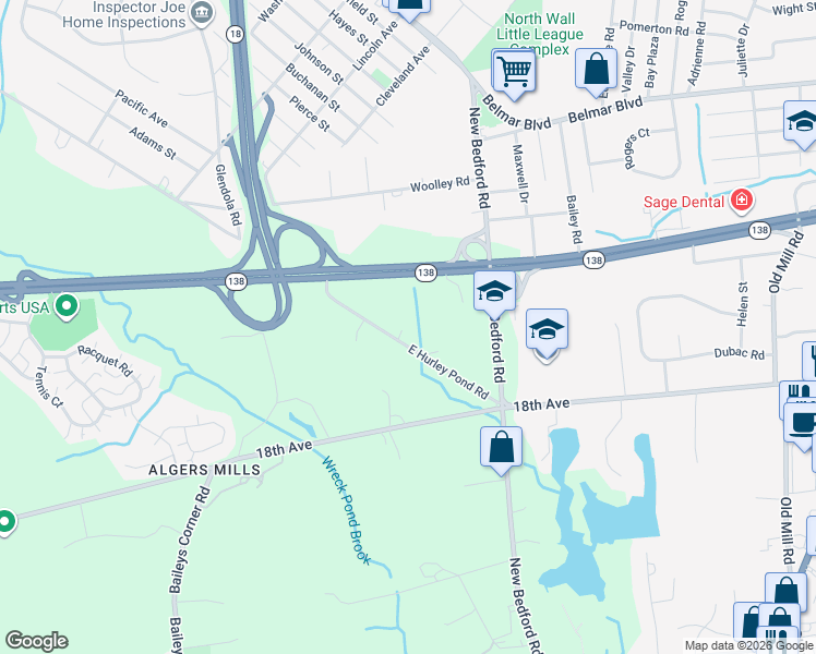 map of restaurants, bars, coffee shops, grocery stores, and more near 2634 East Hurley Pond Road in Monmouth County