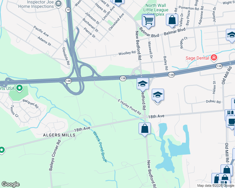 map of restaurants, bars, coffee shops, grocery stores, and more near 2634 East Hurley Pond Road in Monmouth County
