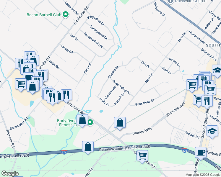 map of restaurants, bars, coffee shops, grocery stores, and more near 164 Marian Avenue in Southampton