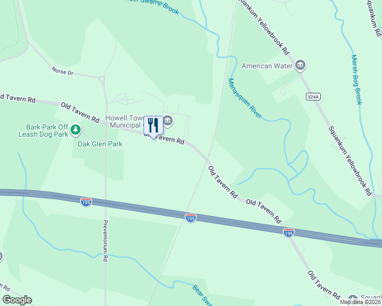 map of restaurants, bars, coffee shops, grocery stores, and more near 259 Old Tavern Road in Howell Township