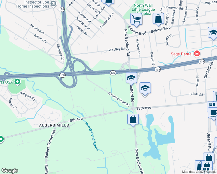 map of restaurants, bars, coffee shops, grocery stores, and more near 2634 East Hurley Pond Road in Monmouth County