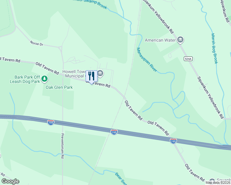 map of restaurants, bars, coffee shops, grocery stores, and more near 259 Old Tavern Road in Howell Township
