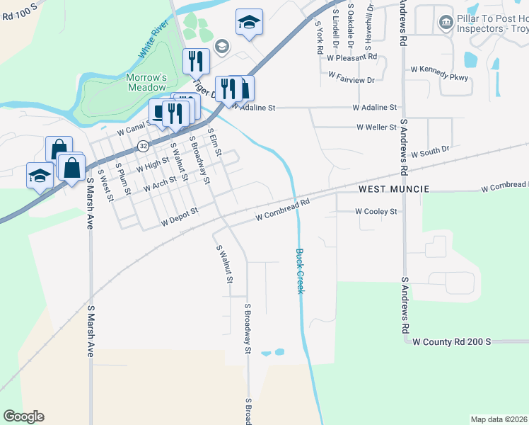 map of restaurants, bars, coffee shops, grocery stores, and more near 8800 West Cornbread Road in Yorktown