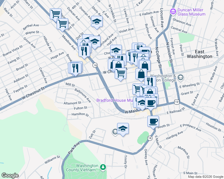 map of restaurants, bars, coffee shops, grocery stores, and more near 150 West Beau Street in Washington
