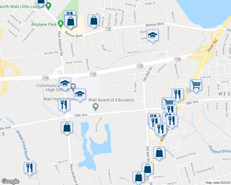 map of restaurants, bars, coffee shops, grocery stores, and more near 1741 Daniel Court in Wall Township