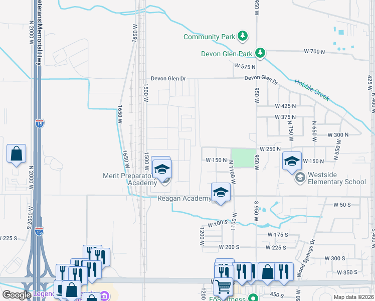 map of restaurants, bars, coffee shops, grocery stores, and more near 268 1325 West in Springville