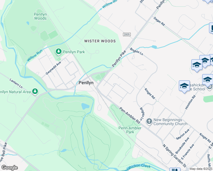 map of restaurants, bars, coffee shops, grocery stores, and more near 127 Stafford Drive in Penllyn