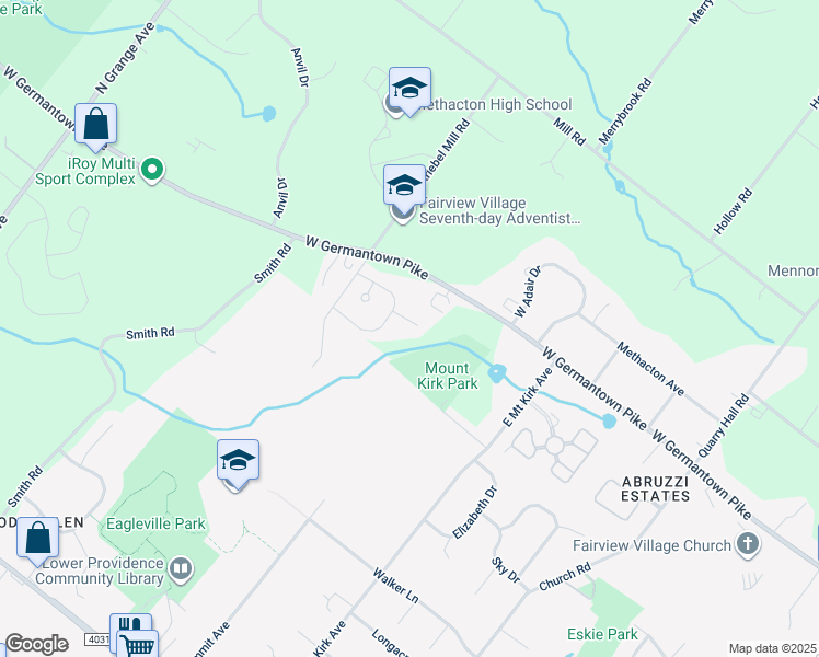 map of restaurants, bars, coffee shops, grocery stores, and more near 23 Dunkirk Court in Norristown
