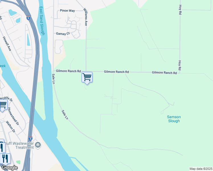 map of restaurants, bars, coffee shops, grocery stores, and more near 12945 Peach Tree Lane in Red Bluff