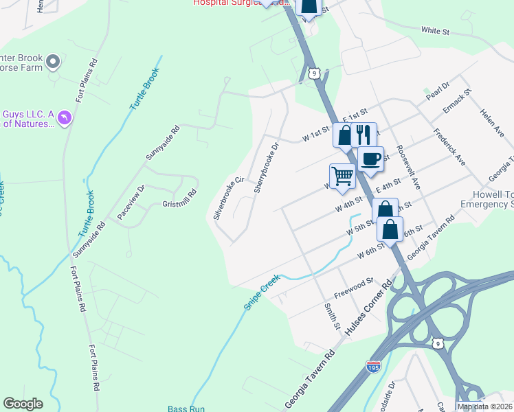 map of restaurants, bars, coffee shops, grocery stores, and more near 49 Sherrybrooke Drive in Howell Township