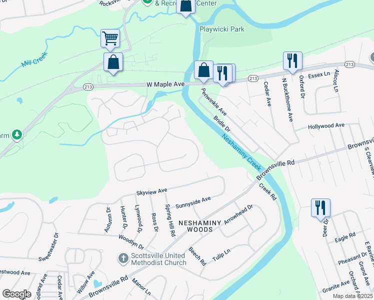 map of restaurants, bars, coffee shops, grocery stores, and more near 945 Edgewood Lane in Langhorne