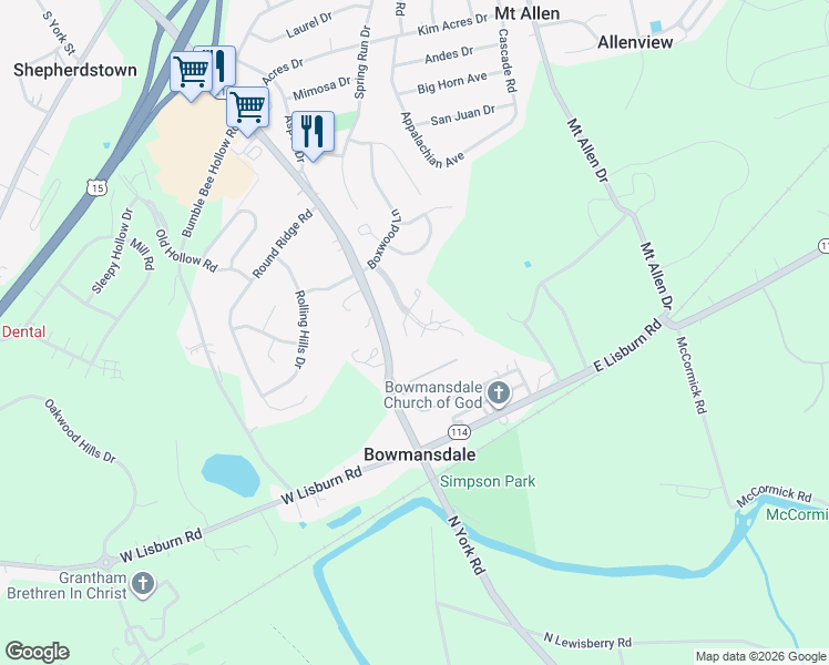 map of restaurants, bars, coffee shops, grocery stores, and more near 110 Chiltern Way in Mechanicsburg