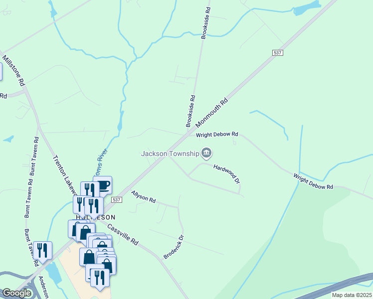 map of restaurants, bars, coffee shops, grocery stores, and more near 871 Woodbury Drive in Jackson Township