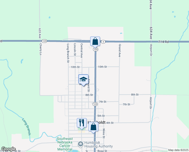 map of restaurants, bars, coffee shops, grocery stores, and more near 947 Nemaha Street in Humboldt