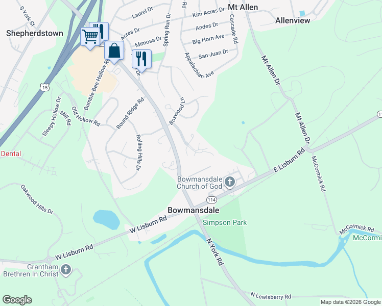 map of restaurants, bars, coffee shops, grocery stores, and more near 110 Chiltern Way in Mechanicsburg