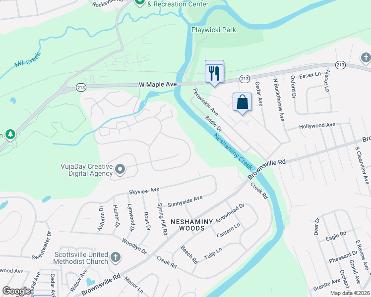map of restaurants, bars, coffee shops, grocery stores, and more near 721 Bridgeview Road in Langhorne