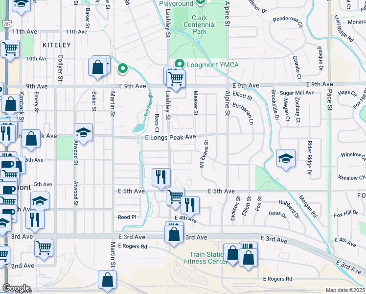 map of restaurants, bars, coffee shops, grocery stores, and more near 216 Saint Clair Avenue in Longmont